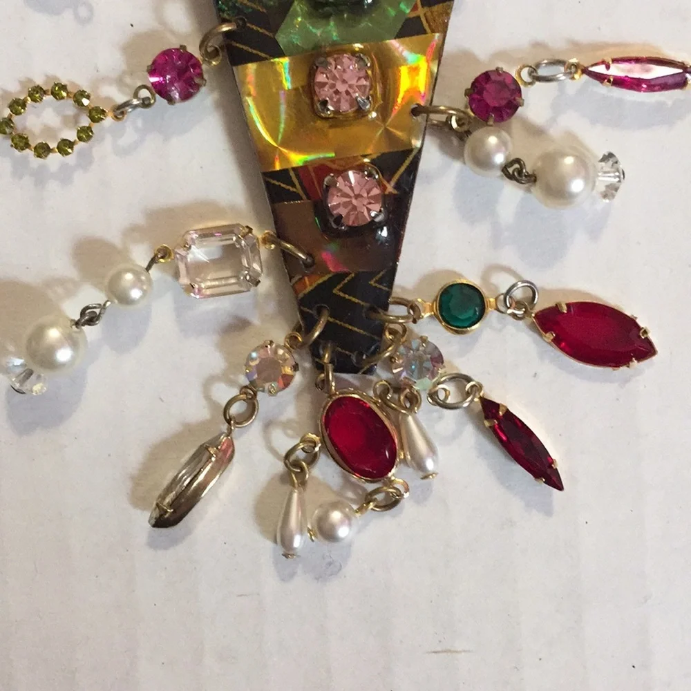 Vintage 80s Mod Long Enamel Gems Pearls Dangles​